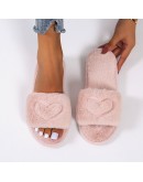  Women Slippers Casual Shoes Breathable Outdoor Pure Color Love Heart Plush Slippers Bedroom Non-slip Soft Floor Shoes