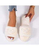  Women Slippers Casual Shoes Breathable Outdoor Pure Color Love Heart Plush Slippers Bedroom Non-slip Soft Floor Shoes