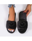  Women Slippers Casual Shoes Breathable Outdoor Pure Color Love Heart Plush Slippers Bedroom Non-slip Soft Floor Shoes