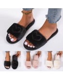  Women Slippers Casual Shoes Breathable Outdoor Pure Color Love Heart Plush Slippers Bedroom Non-slip Soft Floor Shoes